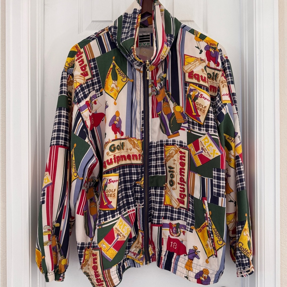 VTG Iconic 80s EVR Div Rousso Apparel Group Pure Silk Golf Bomber Jacket Size XL